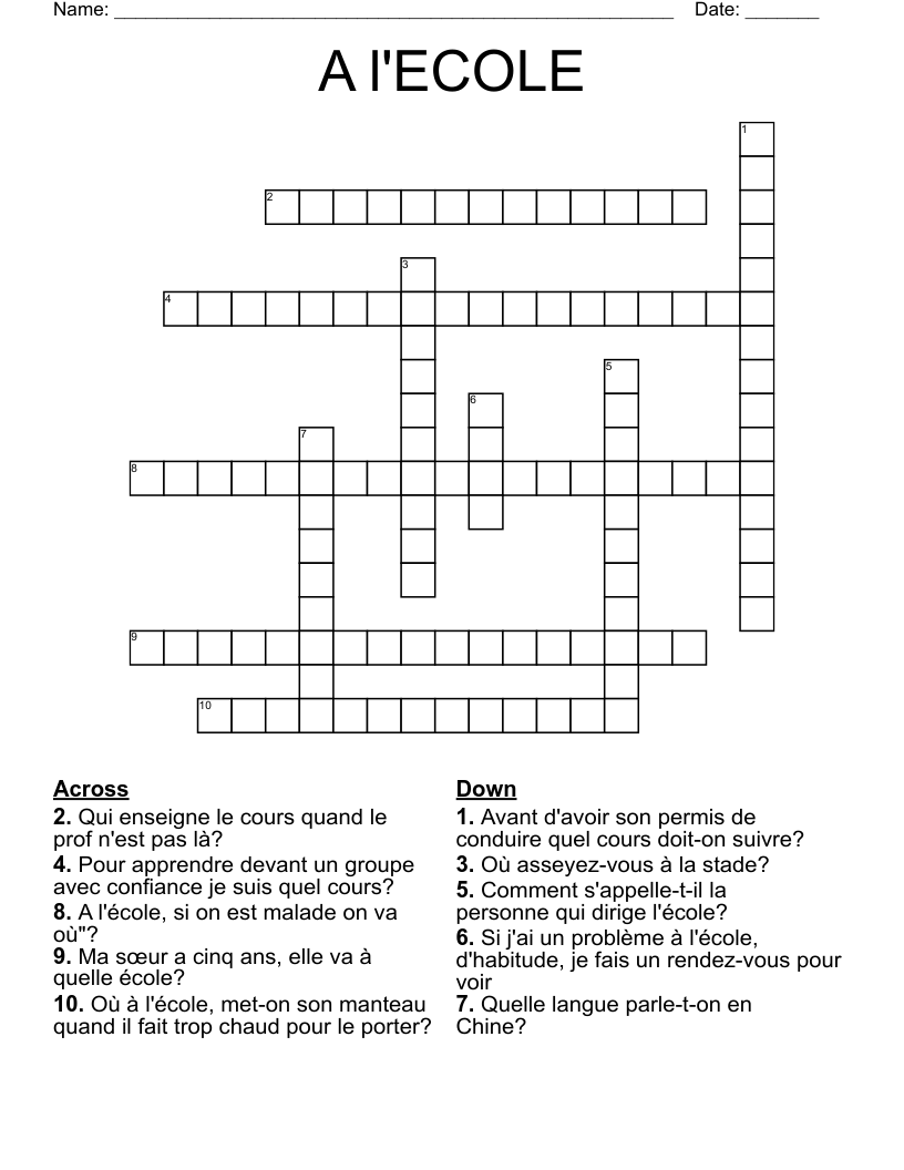 A l'ECOLE Crossword