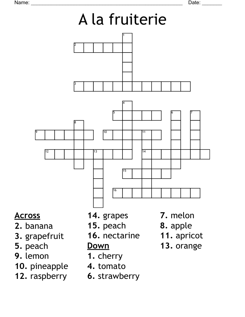 A la fruiterie Crossword