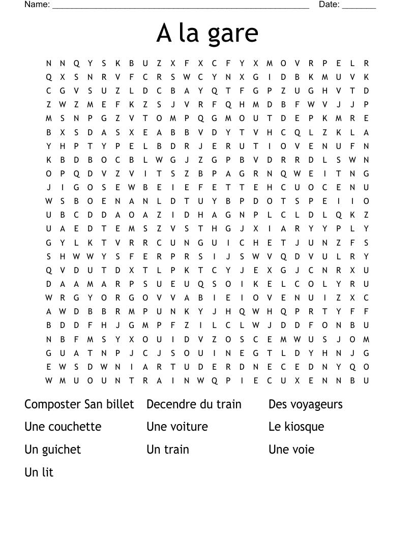 A la gare  Word Search