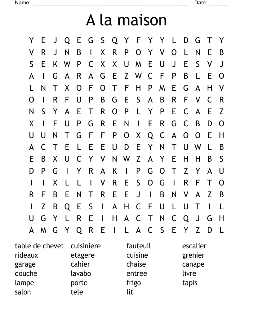 A la maison Word Search