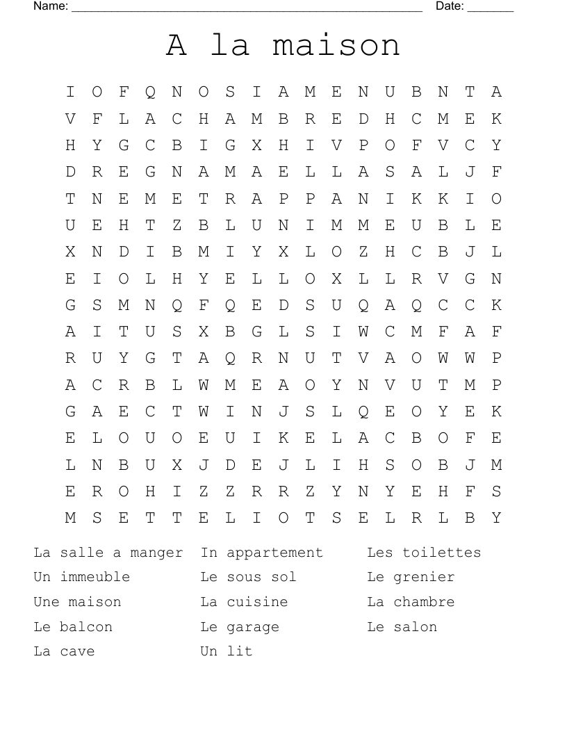 A la maison Word Search