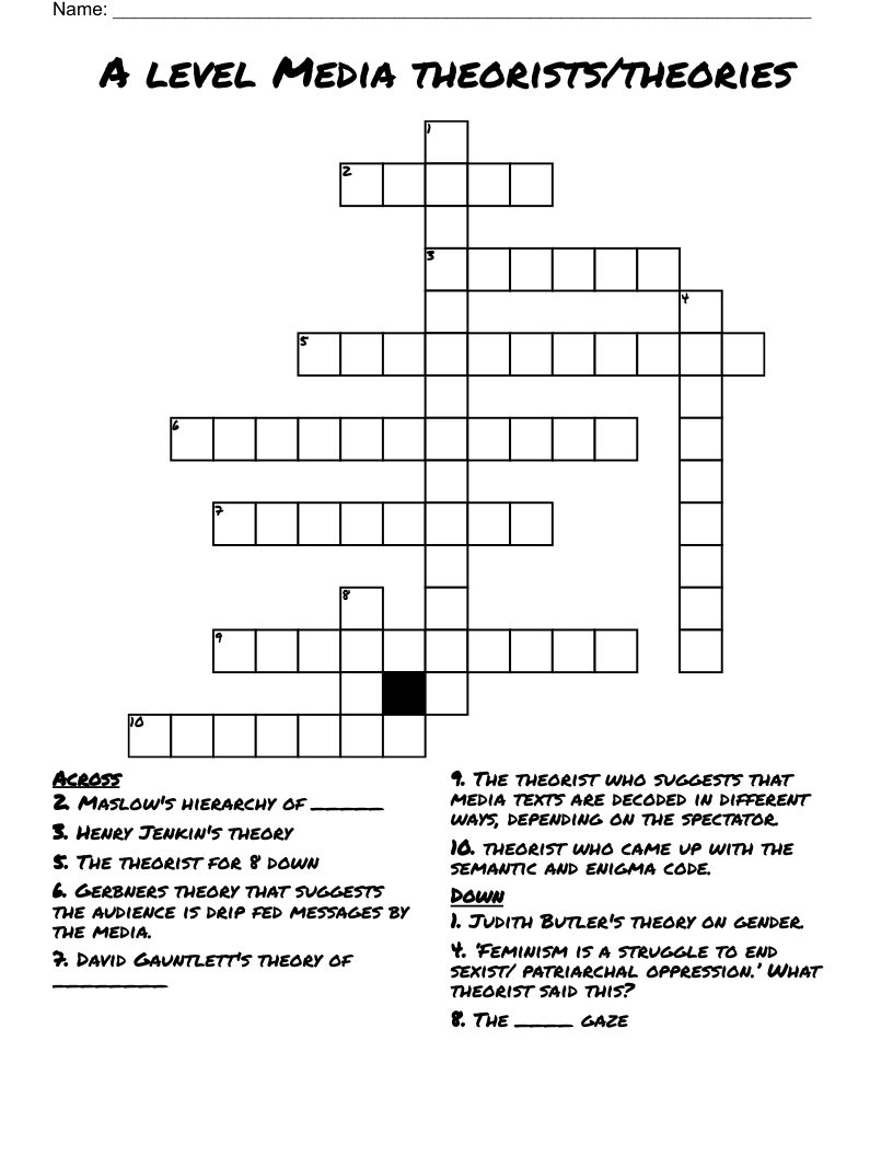 A level Media theorists/theories  Crossword