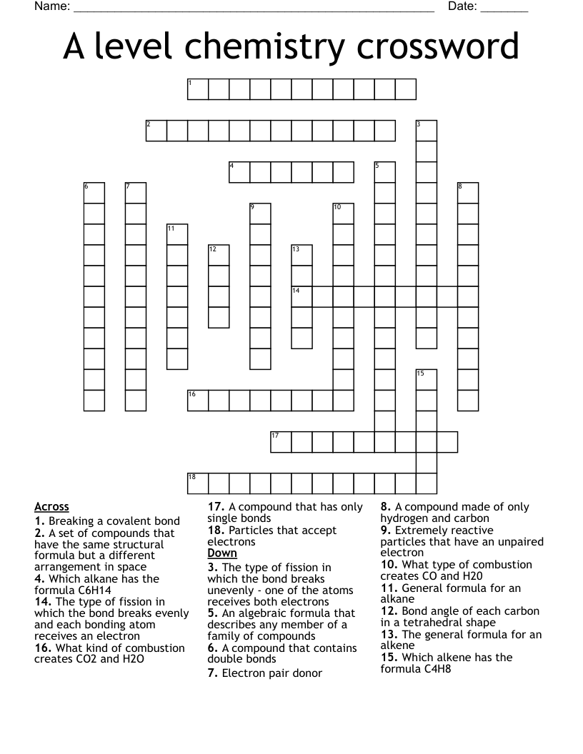 A level chemistry crossword