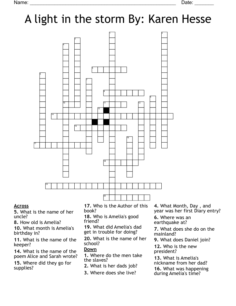 A light in the storm By: Karen Hesse Crossword