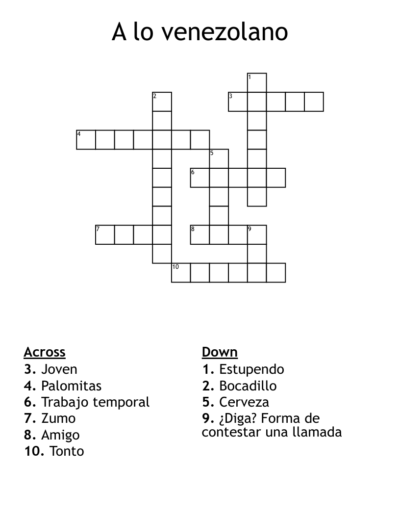 A lo venezolano Crossword