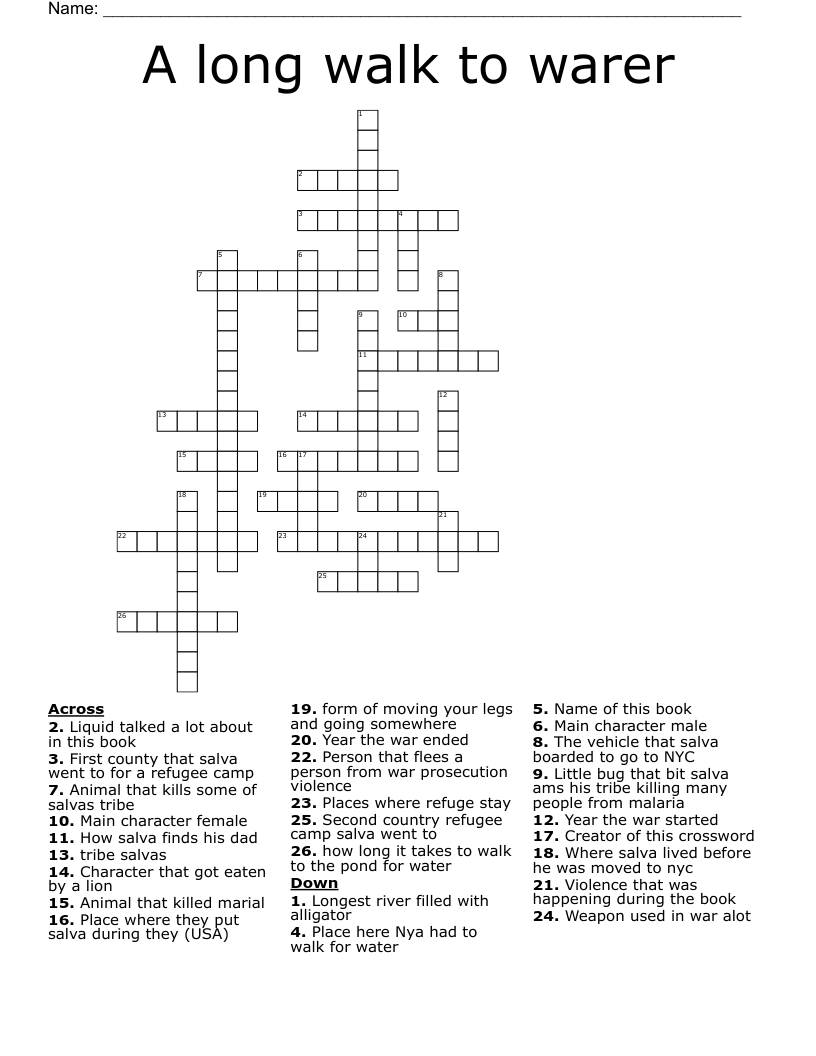 A long walk to warer Crossword