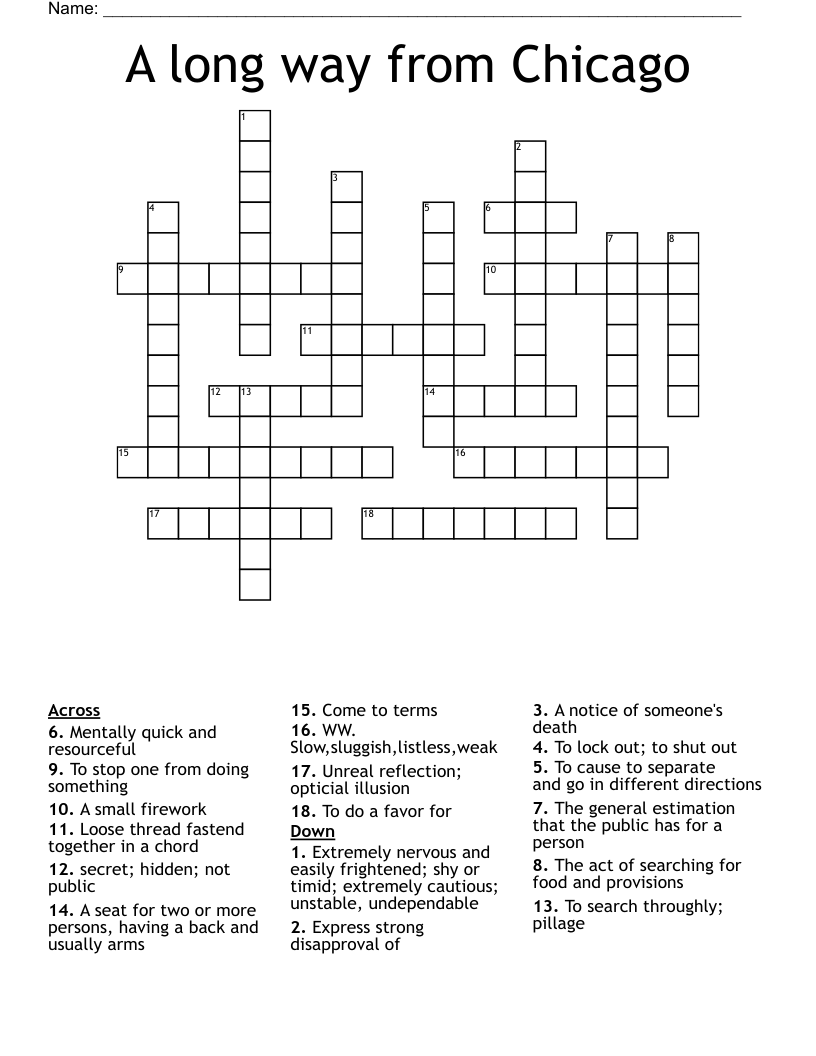 A long way from Chicago  Crossword