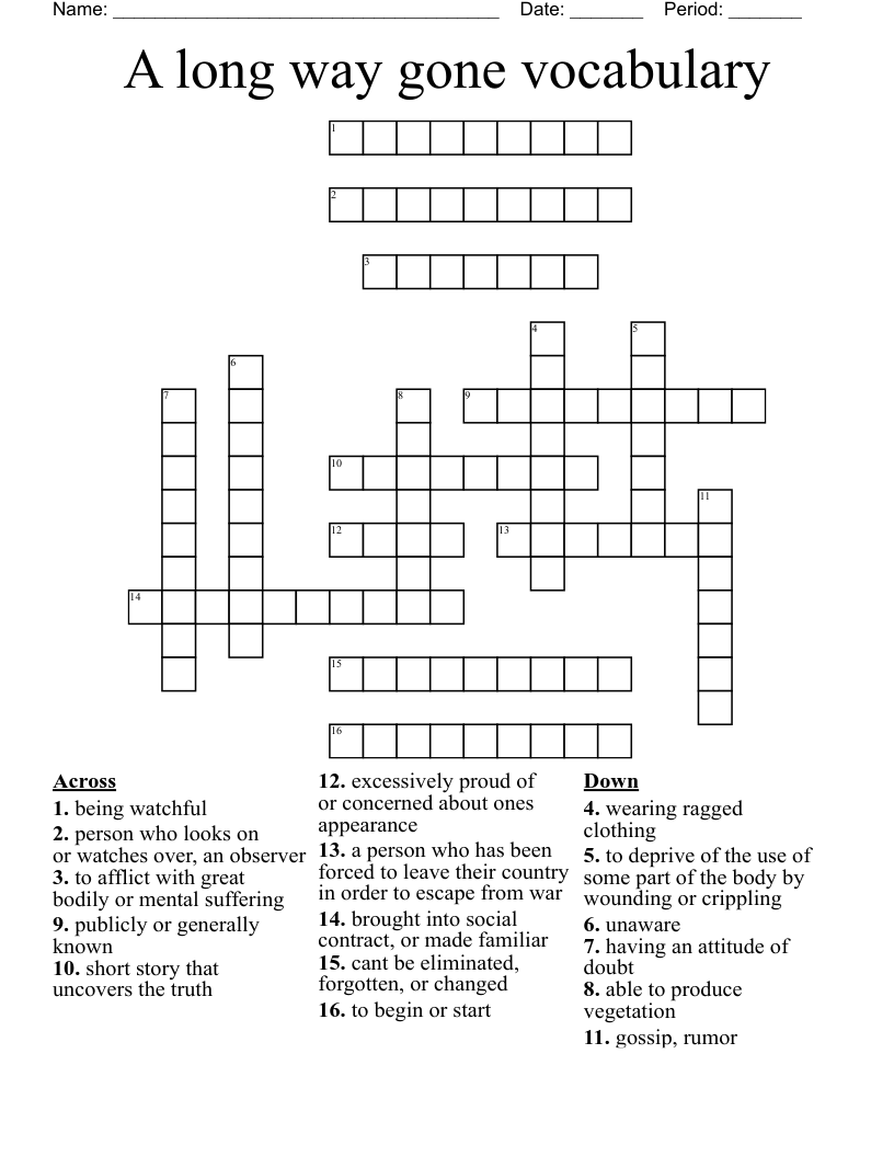 A long way gone vocabulary Crossword