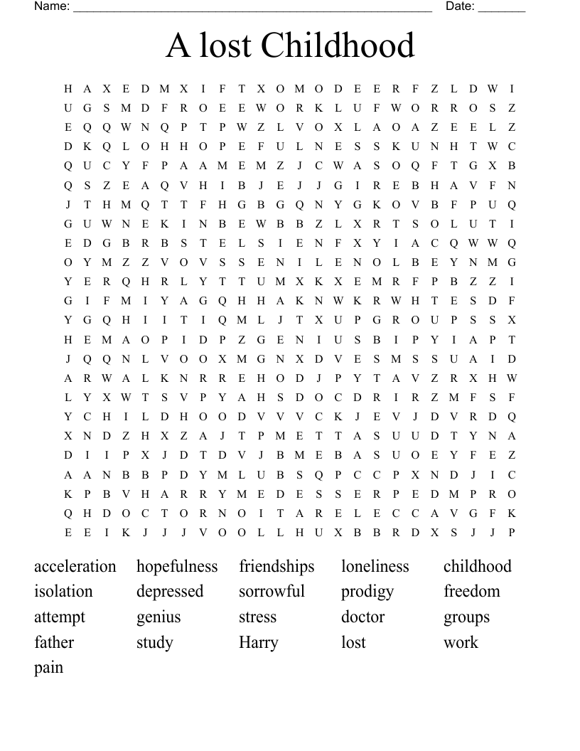 A lost Childhood Word Search