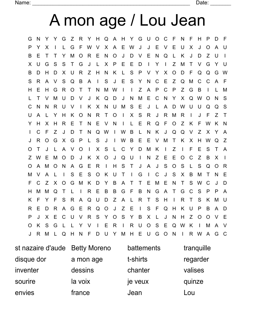 A mon age / Lou Jean Word Search