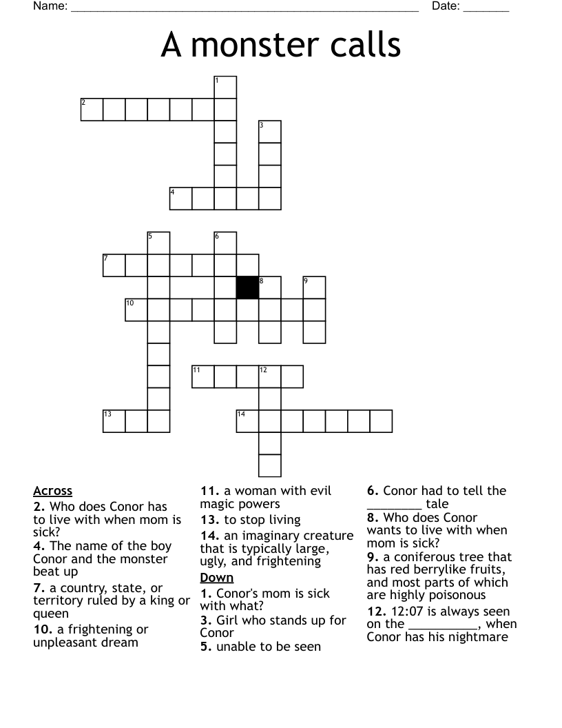 A monster calls Crossword