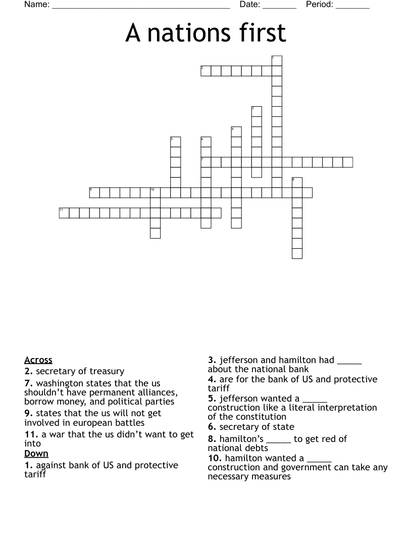 A nations first  Crossword