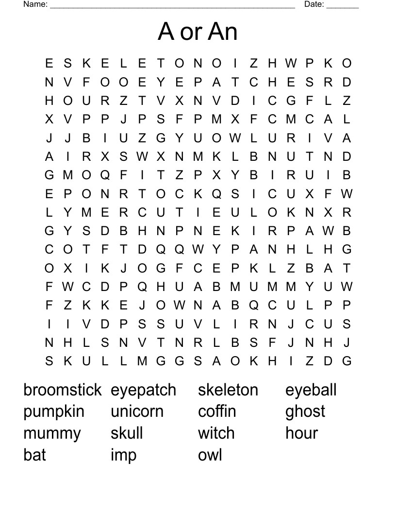 A or An Word Search