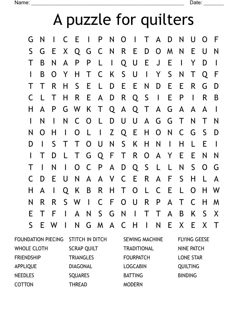 A puzzle for quilters Word Search
