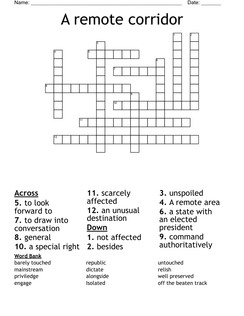 A remote corridor Crossword