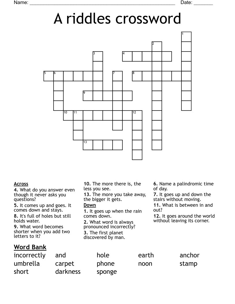 A riddles crossword