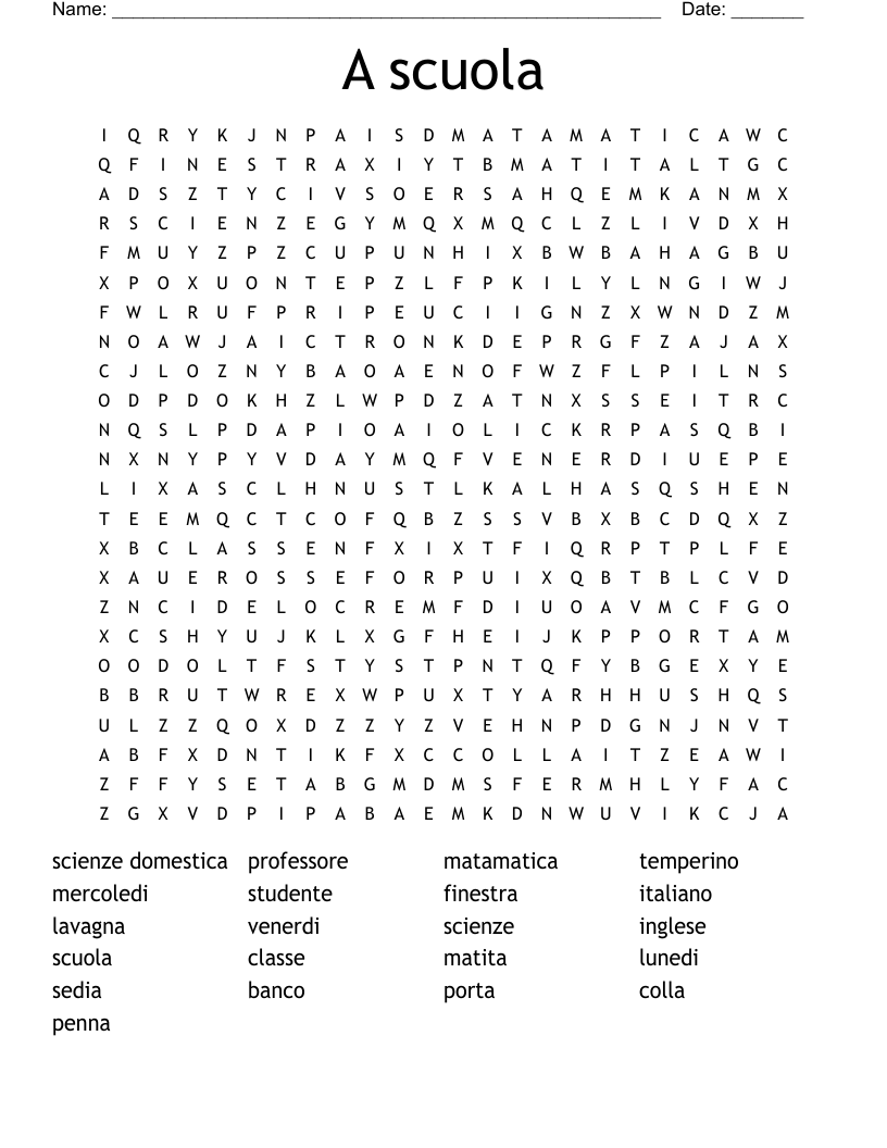 A scuola Word Search