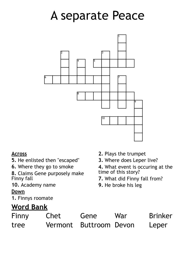 A separate Peace Crossword
