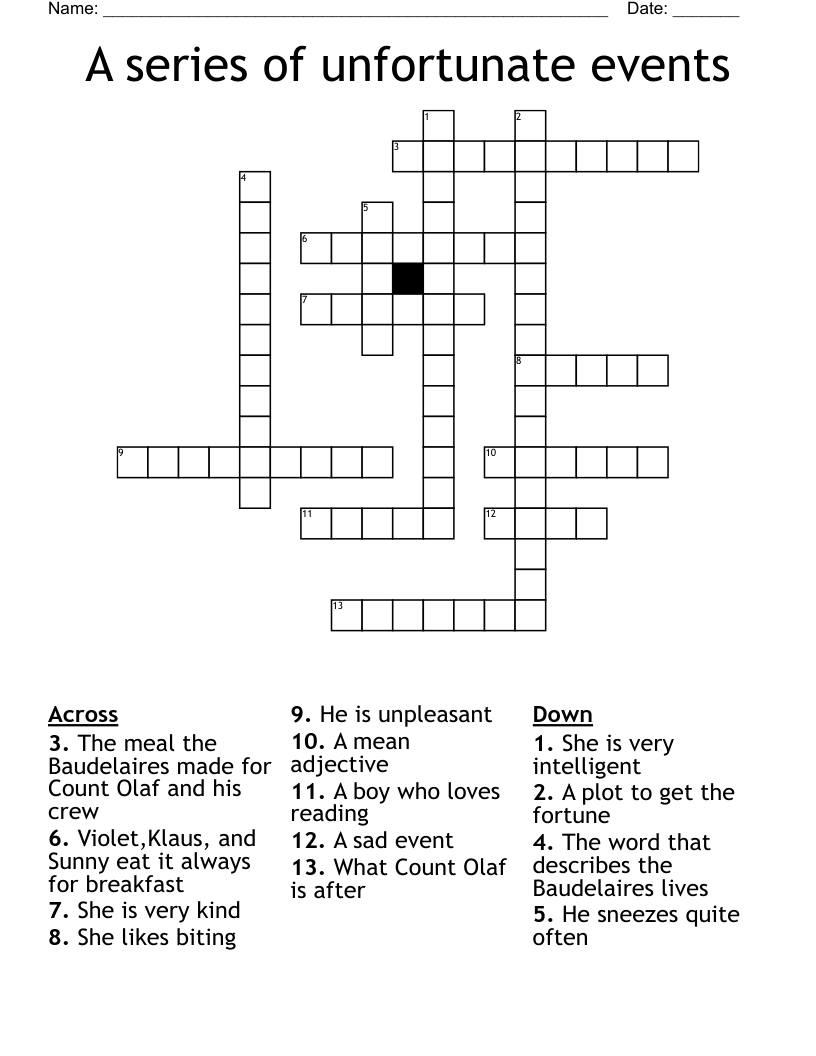 A series of unfortunate events Crossword
