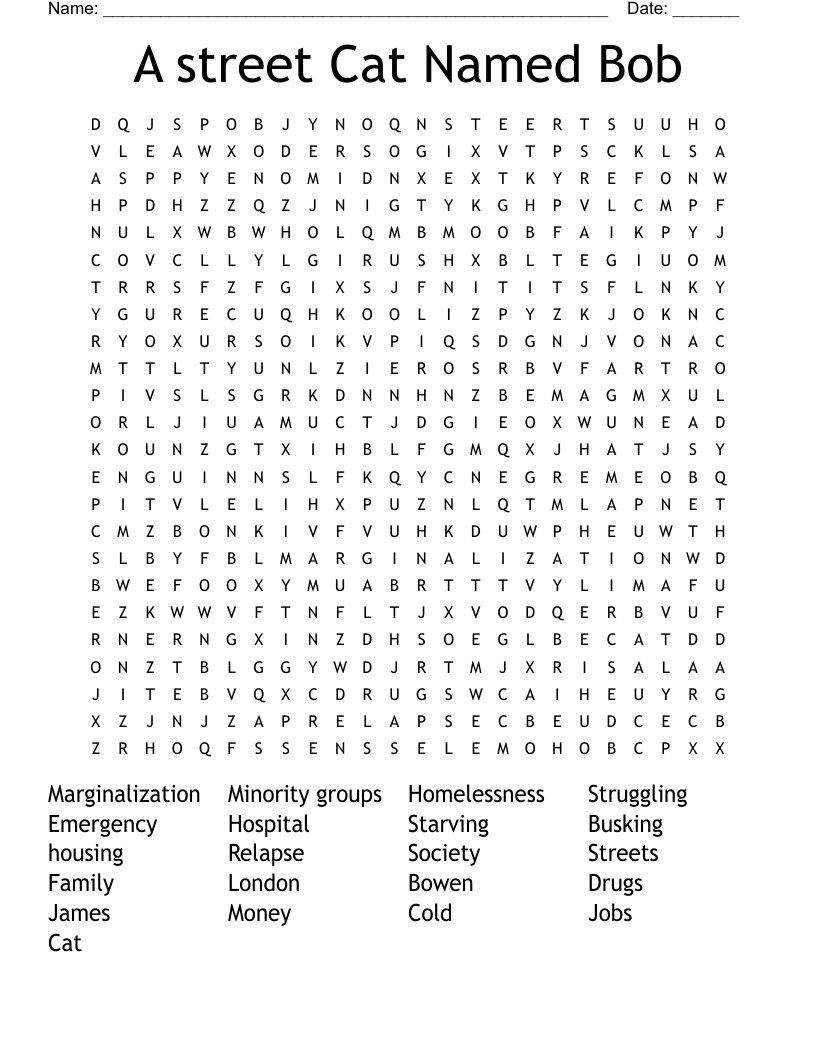 A street Cat Named Bob  Word Search