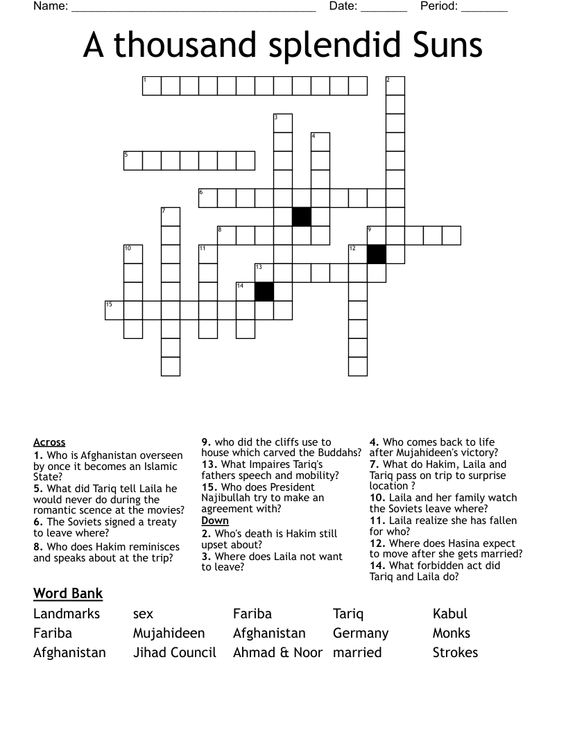 A thousand splendid Suns  Crossword