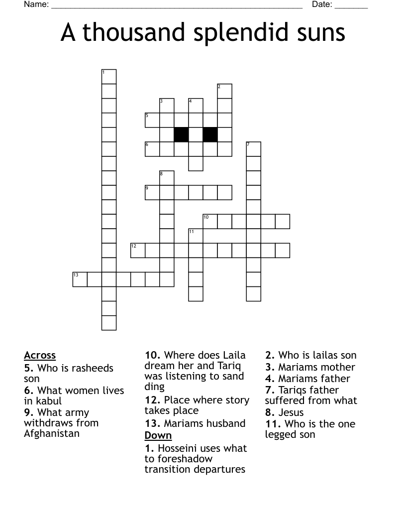 A thousand splendid suns  Crossword