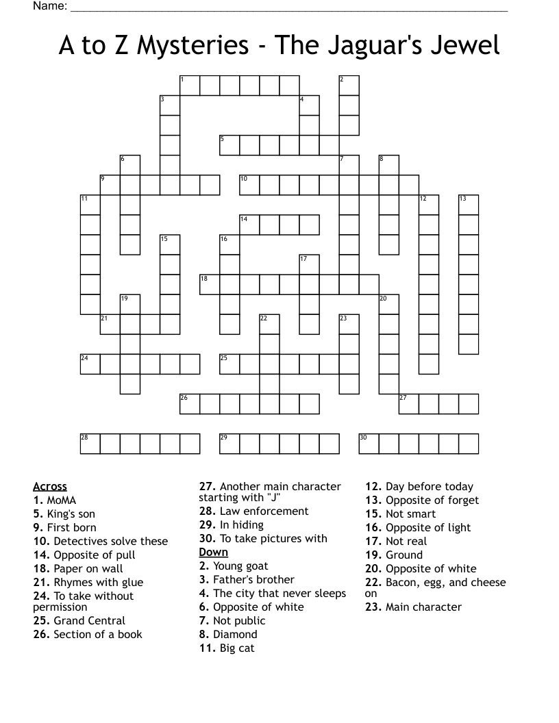 A to Z Mysteries - The Jaguar's Jewel Crossword