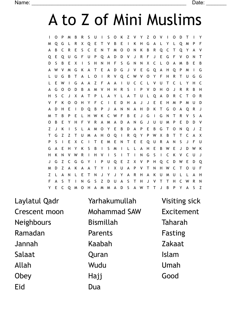 A to Z of Mini Muslims Word Search
