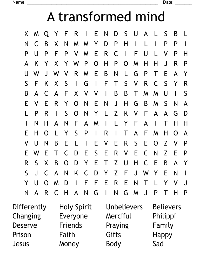A transformed mind Word Search