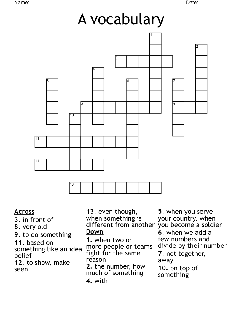 A vocabulary Crossword