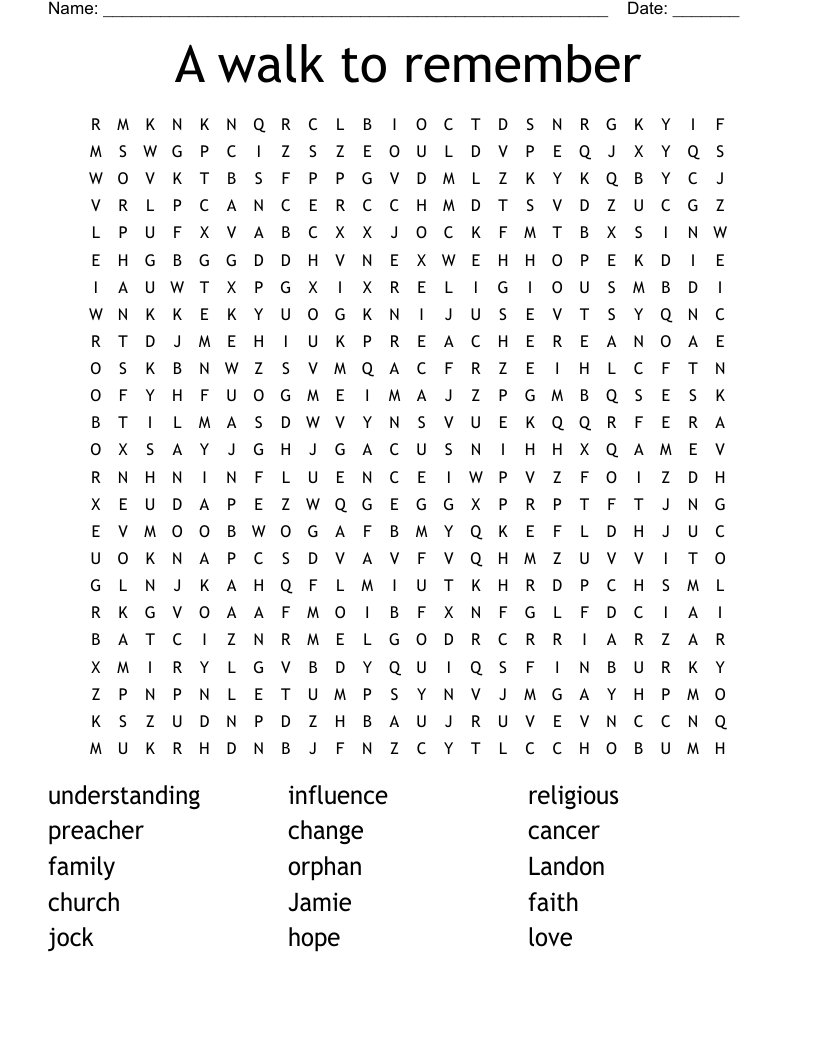 A walk to remember Word Search