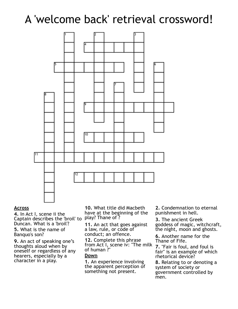 A 'welcome back' retrieval crossword!