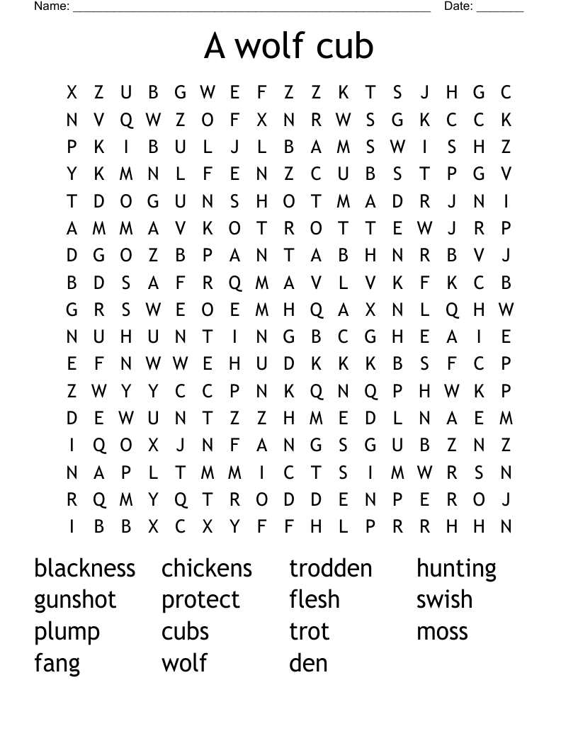 A wolf cub Word Search