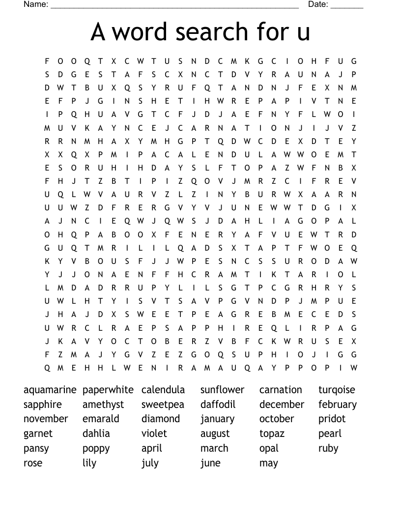 A word search for u