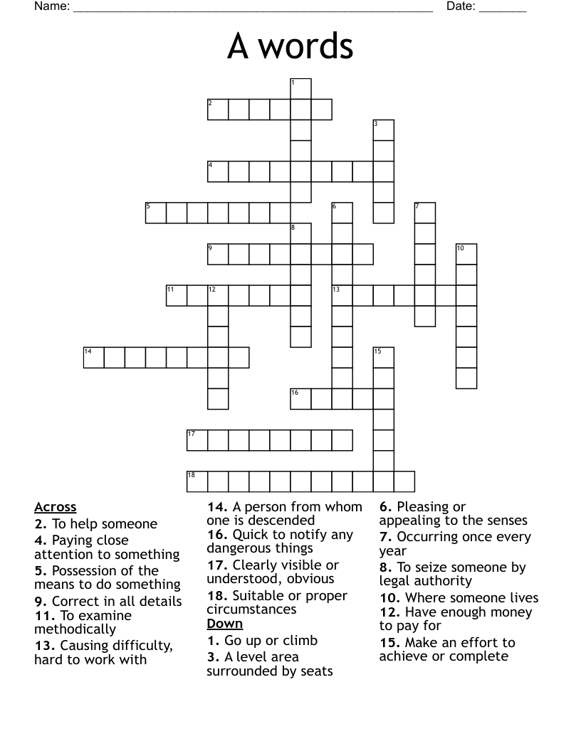 A words Crossword