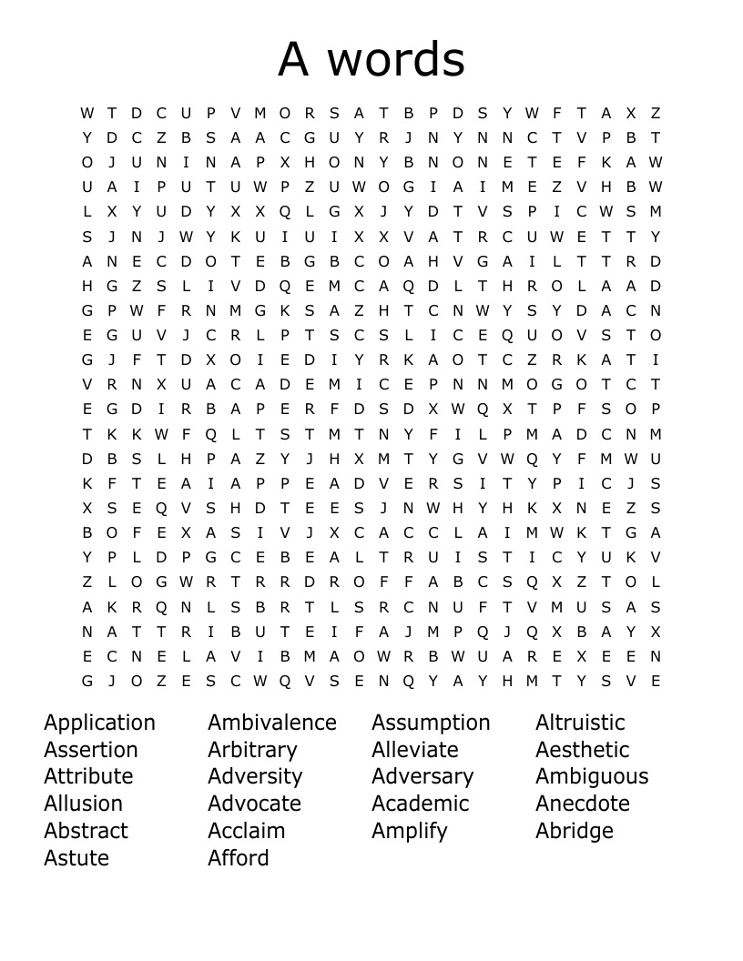 A words Word Search