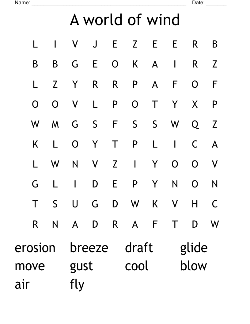 A world of wind Word Search