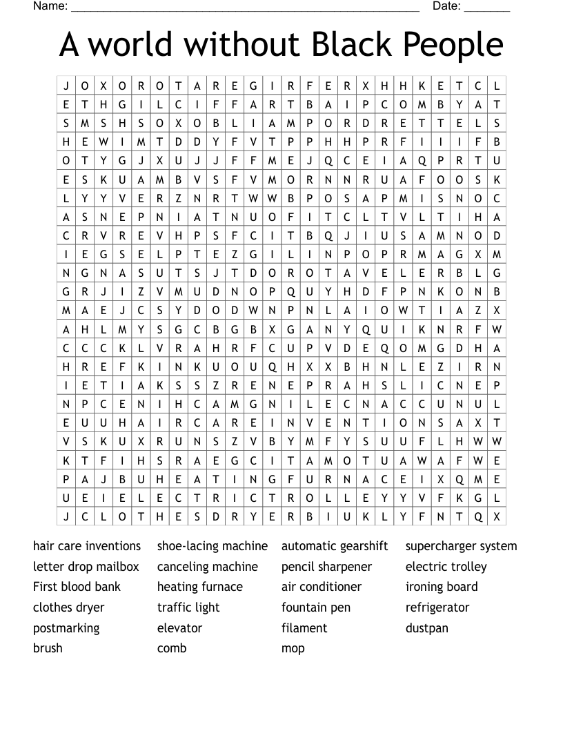 A world without Black People Word Search