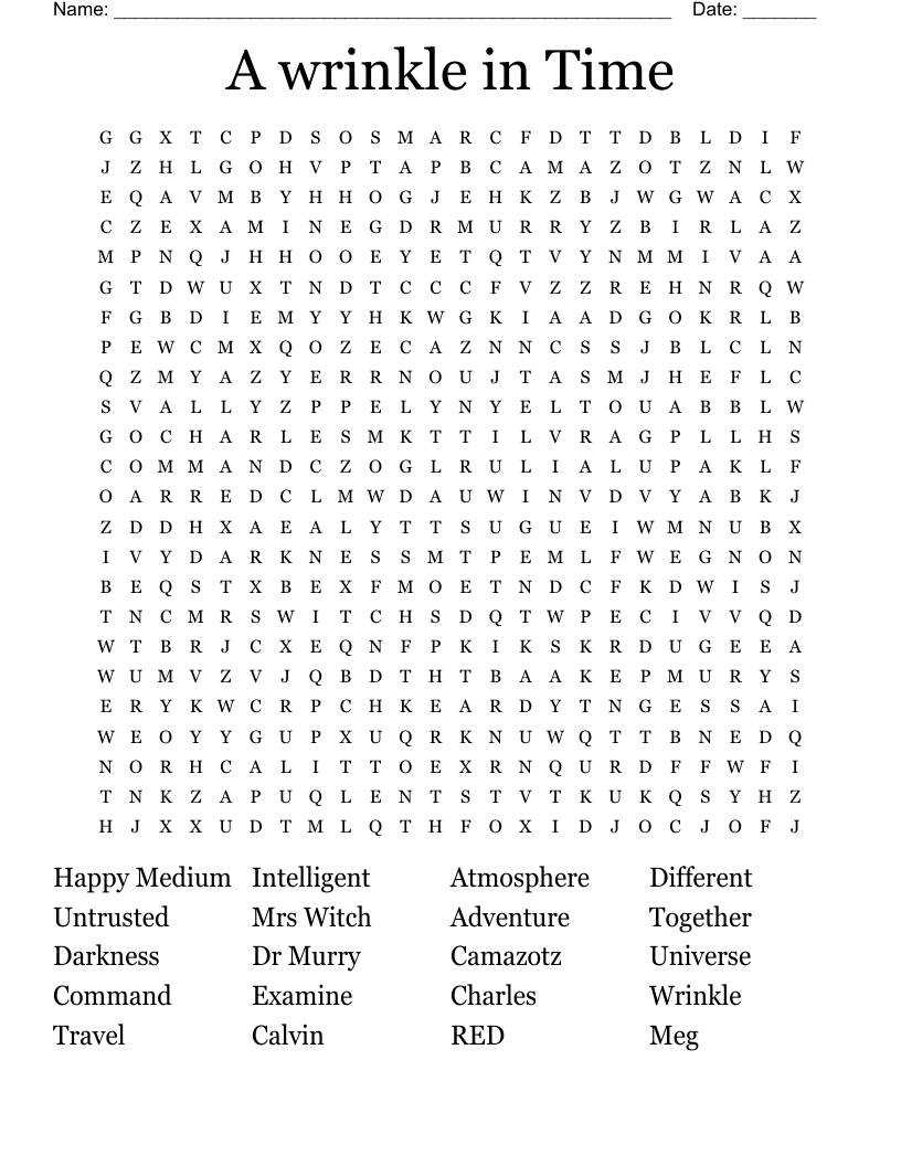 A wrinkle in Time Word Search