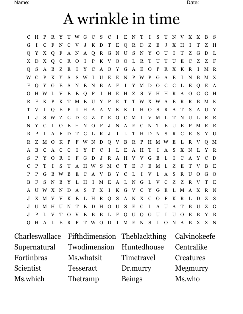 A wrinkle in time Word Search