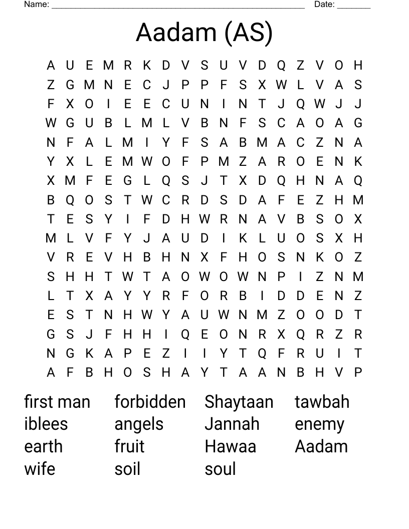 Aadam (AS) Word Search