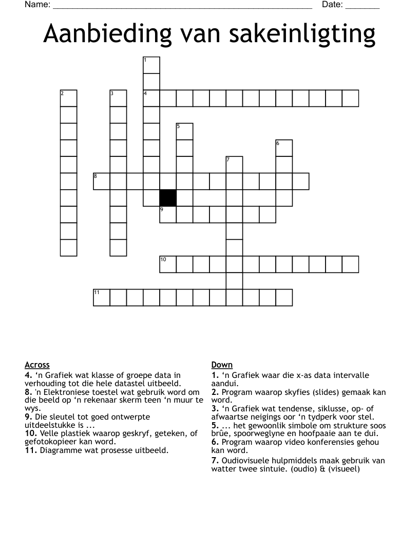 Aanbieding van sakeinligting Crossword