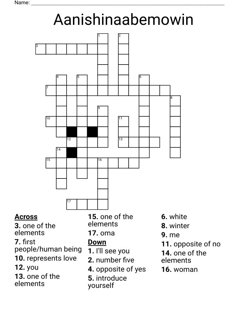 Aanishinaabemowin Crossword