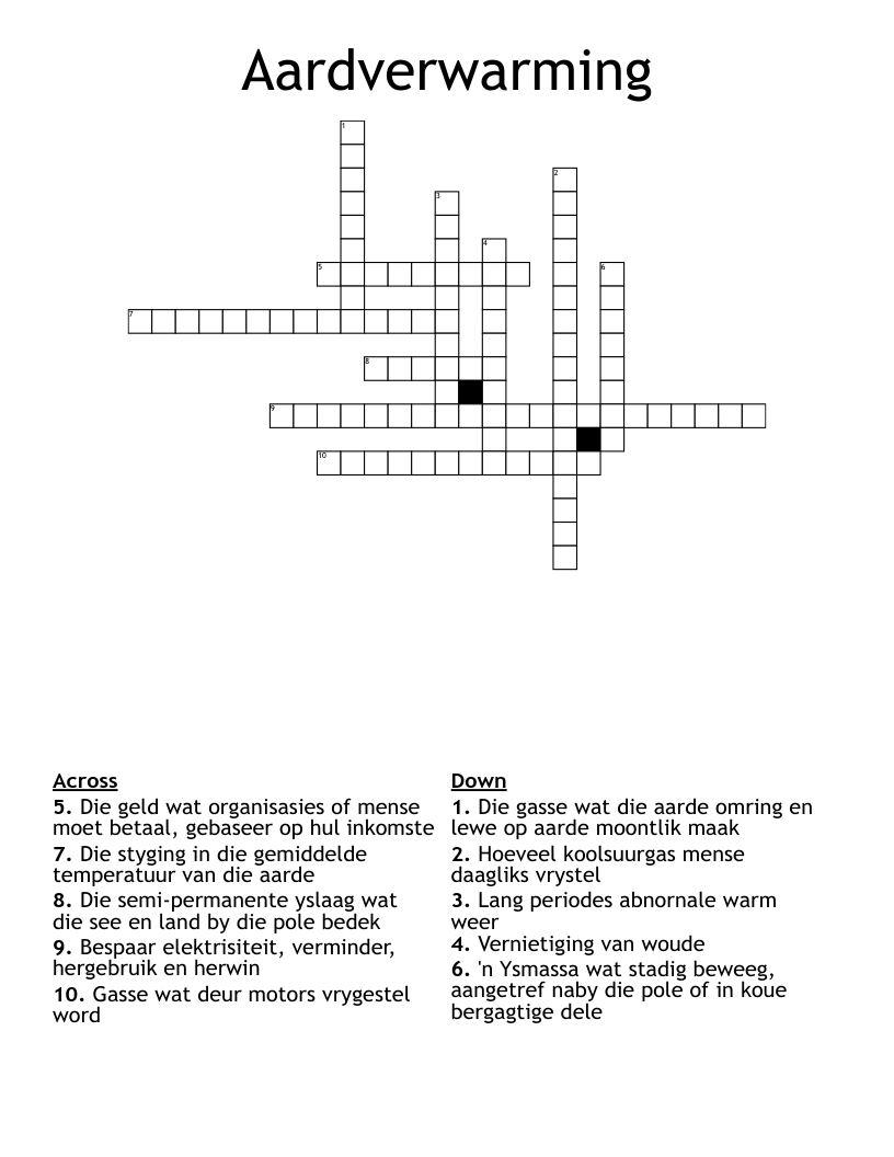 Aardverwarming Crossword