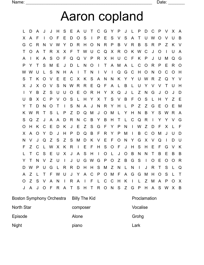 Aaron copland Word Search