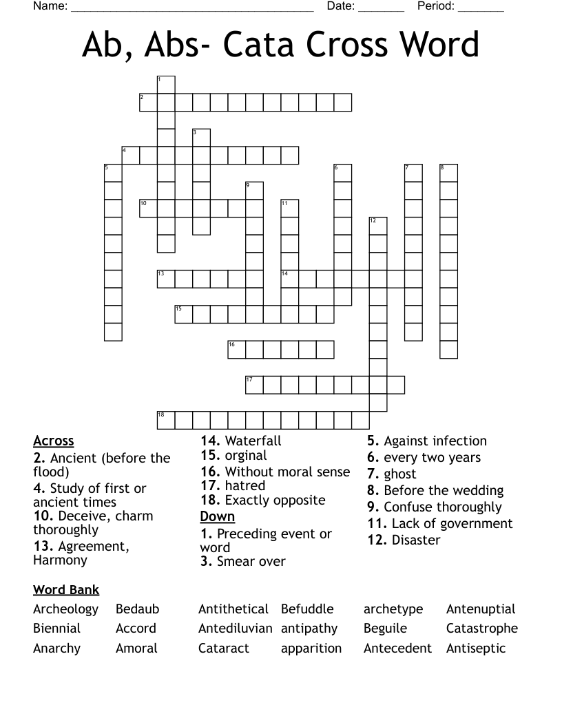 Ab, Abs- Cata Cross Word