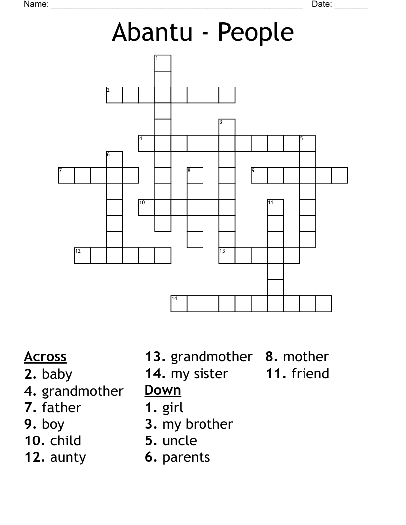 Abantu - People Crossword