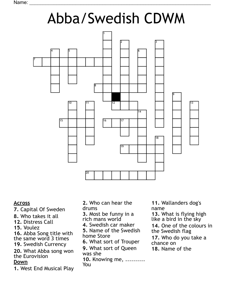 Abba/Swedish CDWM Crossword