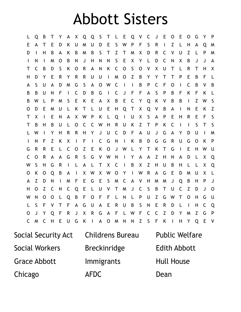 Abbott Sisters Word Search