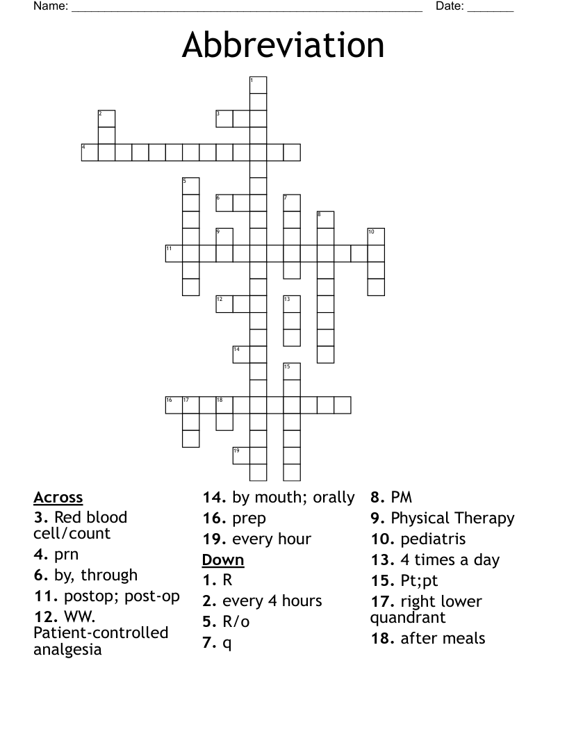Abbreviation Crossword